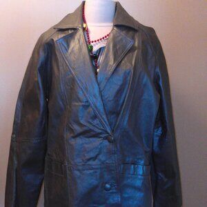 Metro style Silver Gray Double Breasted Leather Coat Size XL